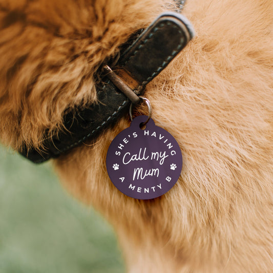 Call My Mum - Menty B - Personalised Dog ID Collar Tag: Funny Custom Pet Safety Accessories, New Pet Essentials, Unique Dog Gift