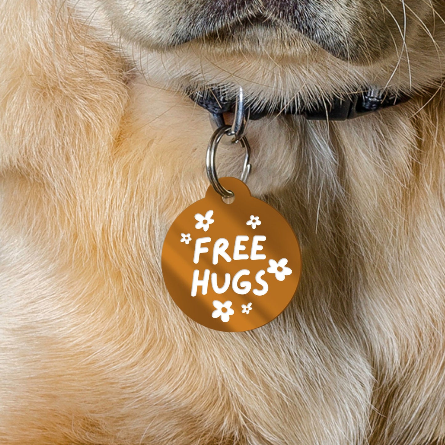 Free Hugs Flowers - Personalised Dog ID Collar Tag: Funny Custom Pet Safety Accessories, New Pet Essentials, Unique Dog Gift
