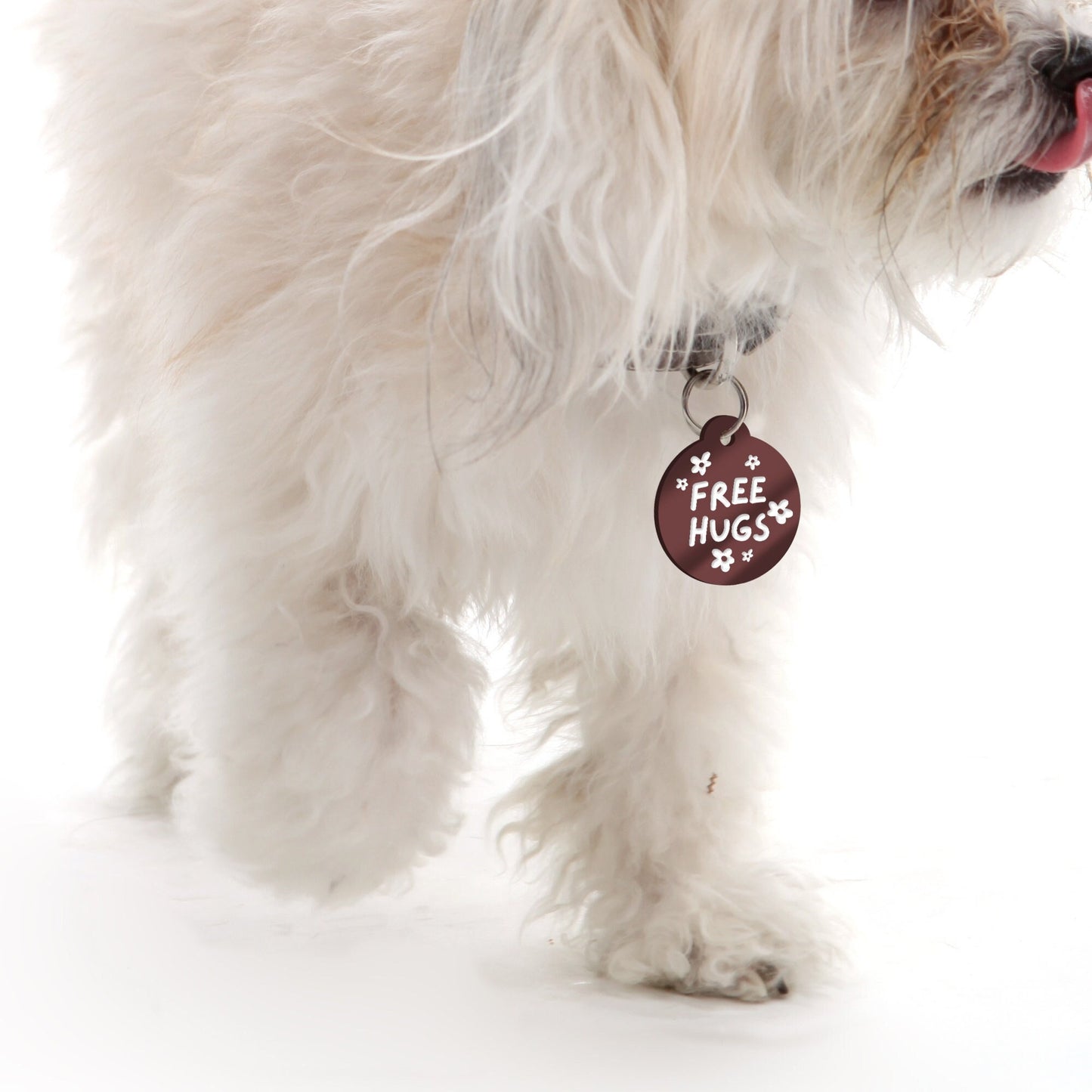 Free Hugs Flowers - Personalised Dog ID Collar Tag: Funny Custom Pet Safety Accessories, New Pet Essentials, Unique Dog Gift