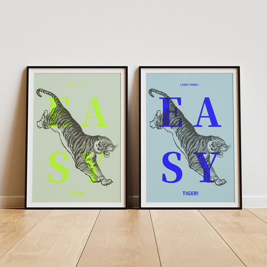 Easy Tiger - Neon Type Tiger Poster, Home Decor, Fun Wall Art, Vibrant Prints, Bedroom Posters, House Wall Art, Home Poster, Tiger Print