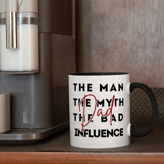 The Man The Myth The Bad Influence - Black & Red Mug: Funny Father's Day Gift, Humorous Coffee Mug for Dad, Birthday Gift for Dad