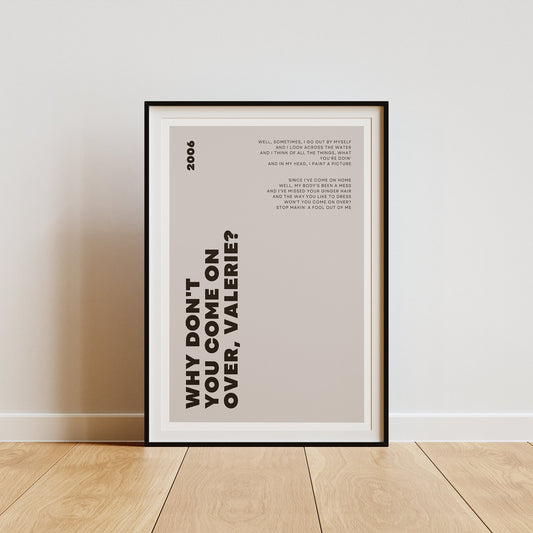 Valerie Abstract Text Design Poster - Amy Winehouse Song-Inspired Gloss Print, Quote Poster, Home Decor,  Music Lyric Print, Music Lover