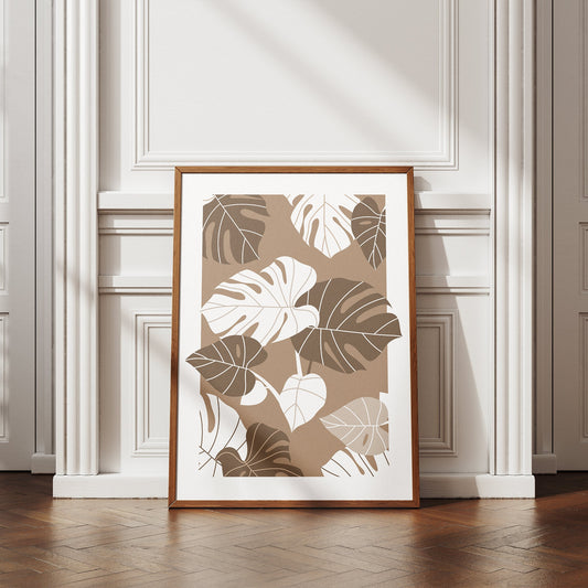 Abstract Beige & White Leaf Poster: Modern Art, Minimal Home Decor, Trendy Wall Art - Aesthetic Print For Bedroom, Entry Way, Living Room