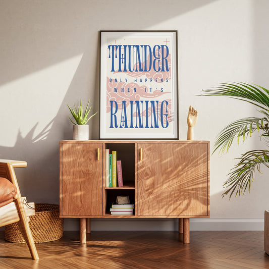 Dreams - Pink Clouds Poster: Fleetwood Mac, Thunder Only Happens When It's Raining, Lyric Print, Music Quote Poster, Home Decor Lyric Art