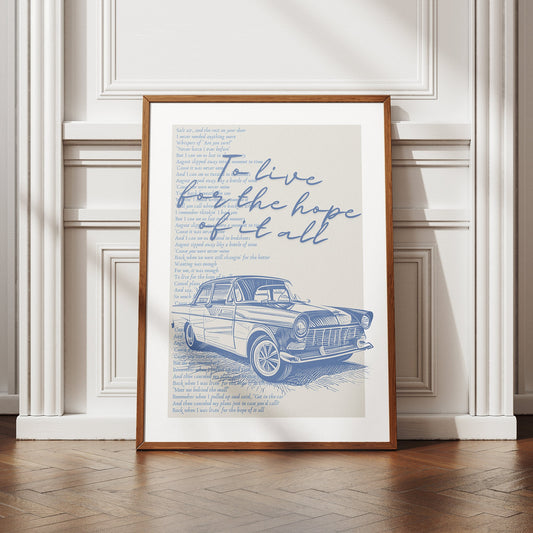 Hope Of It All - Blue Car Poster: Taylor Swift Song-Inspired Gloss Print, August Quote Poster, Folklore Home Decor, Music Lover Gift