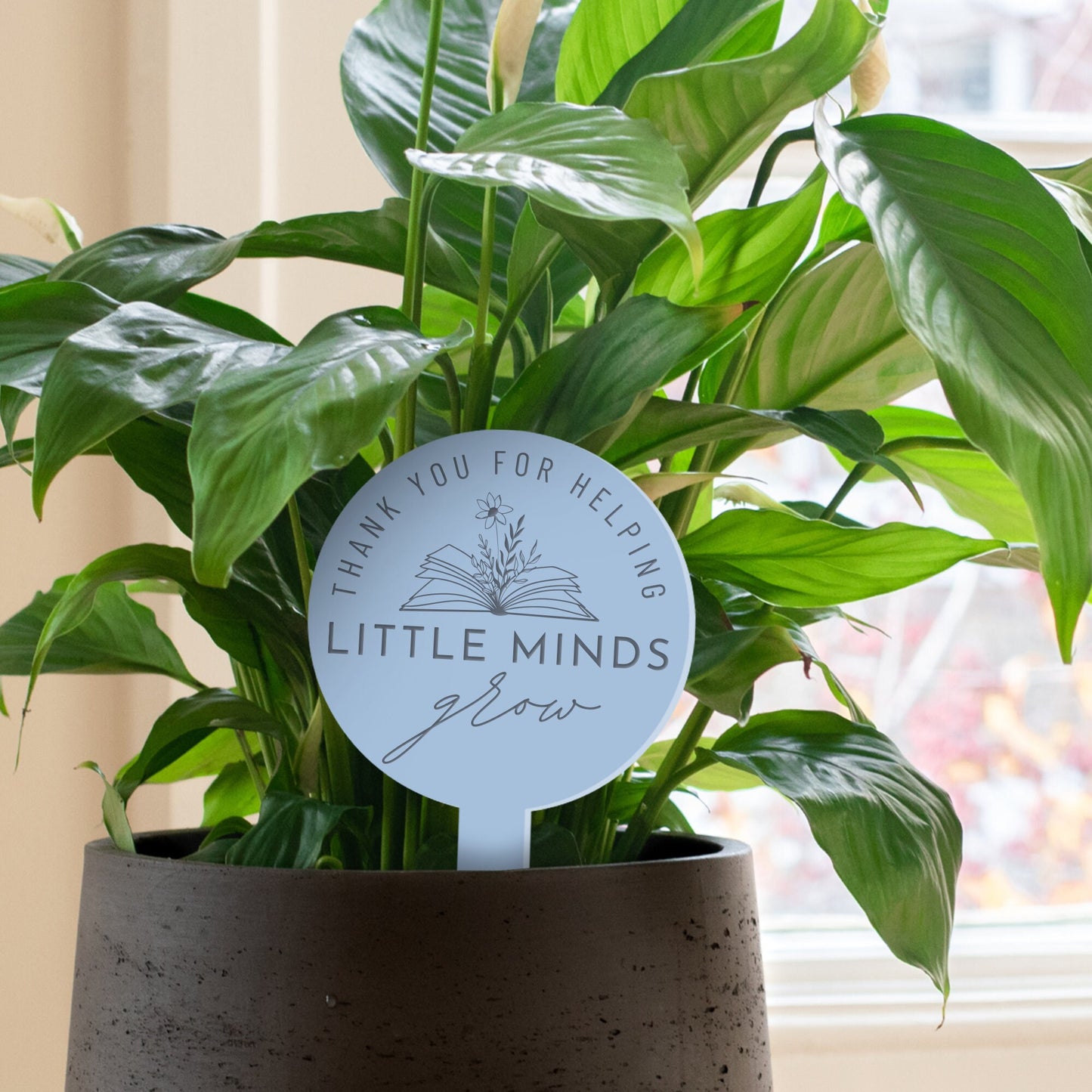 Little Minds - Book Personalised Acrylic Plant Tag: Thank You Gift for Teachers, Custom Teacher Appreciation Gift, End-of-year teacher gift