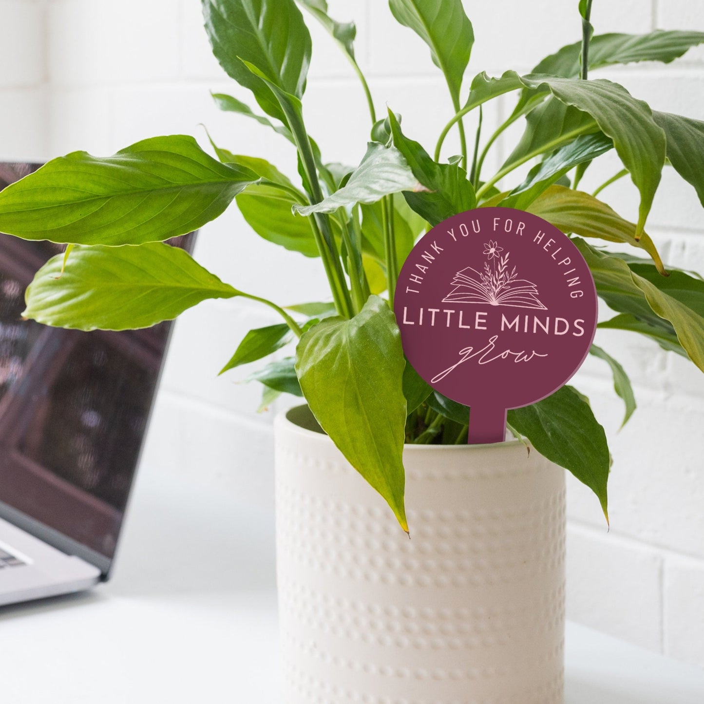 Little Minds - Book Personalised Acrylic Plant Tag: Thank You Gift for Teachers, Custom Teacher Appreciation Gift, End-of-year teacher gift