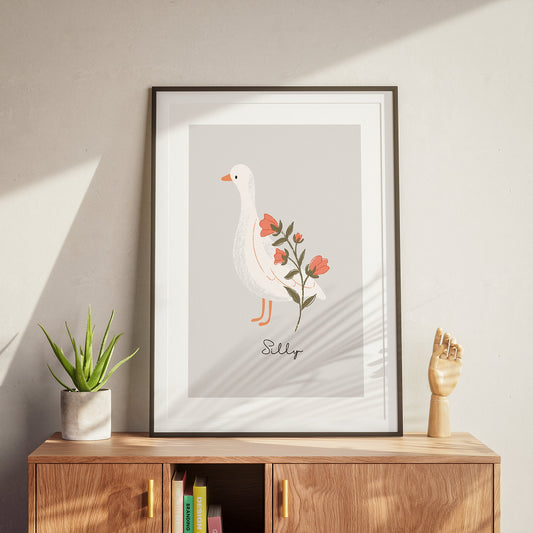 Silly Goose Wall Art, Goose And Flowers Design, Bedroom Poster, Funny Home Decor, Trendy Wall Art, Modern Design, Silly Animal Prints