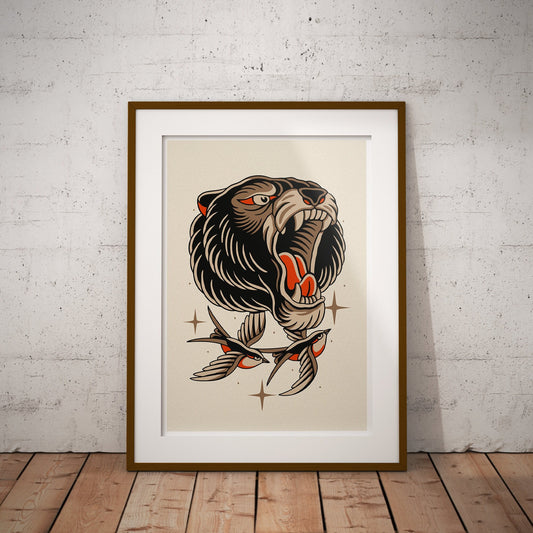 Traditional Tattoo - Bear Poster: Tattoo Flash Sheet Art Poster, Vintage Designs, Classic Ink-Inspired Wall Decor, Alternative Home Decor