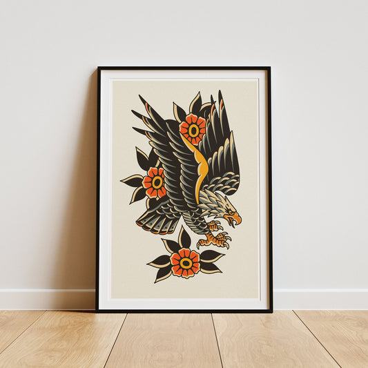 Traditional Tattoo - Eagle Poster: Tattoo Flash Sheet Art Poster, Vintage Designs, Classic Ink-Inspired Wall Decor, Alternative Home Decor