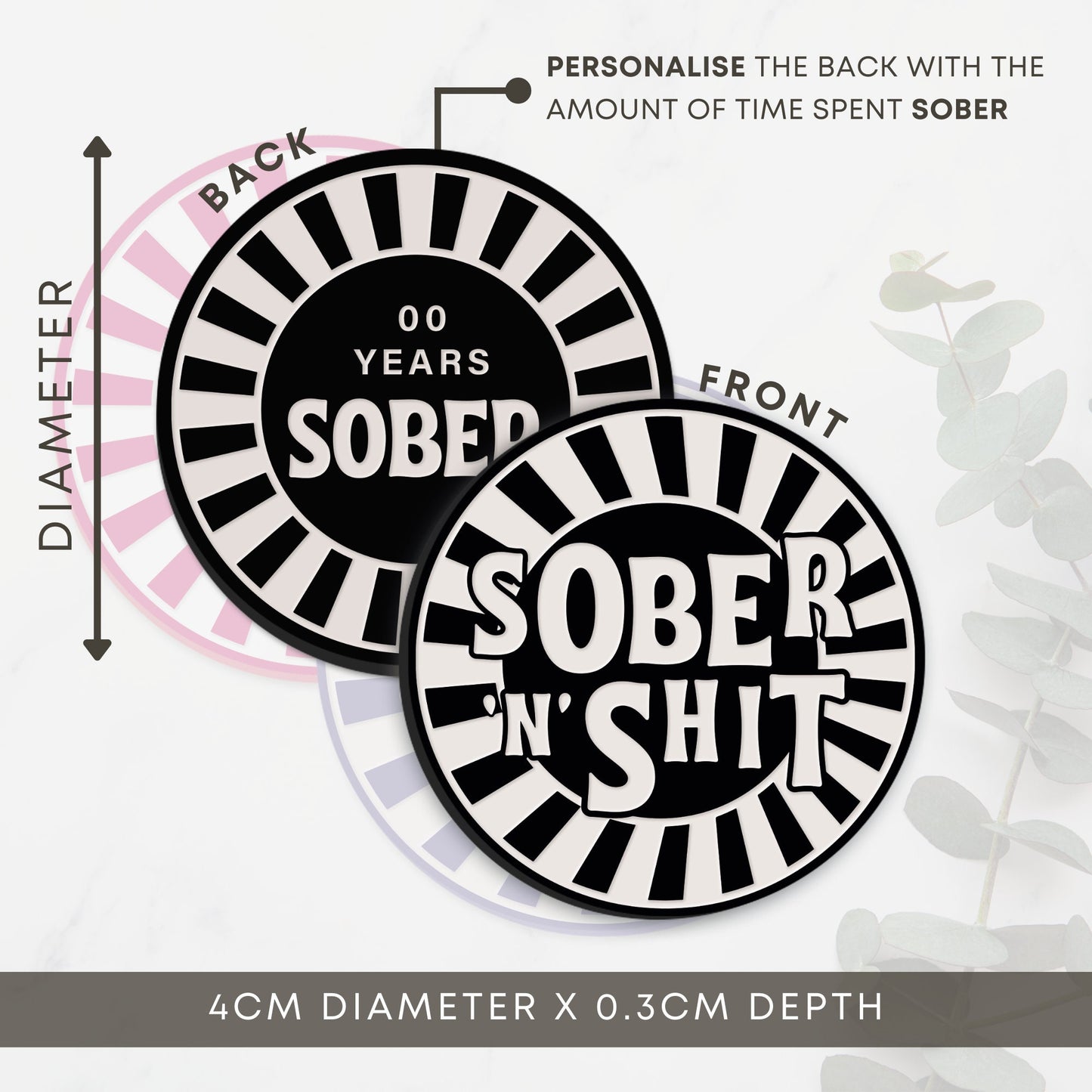 Sober 'n' Shit - Circus Acrylic Sobriety Chip: Customisable Sober Time, Personalised Sobriety Coin, AA Token, Recovery Milestone Gift