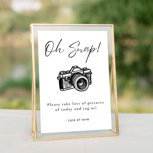 Oh Snap, Please Take Lots Of Pictures And Tag Us - Wedding Sign, Suttle Reminder For Guest, UNique Wedding Signs, Wedding Decor, Pictures