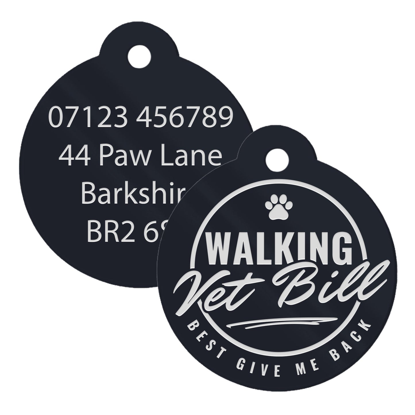 Walking Vet Bill - Personalised Dog ID Collar Tag: Funny Custom Pet Safety Accessories, New Pet Essentials, Cheeky Unique Gift For Dog