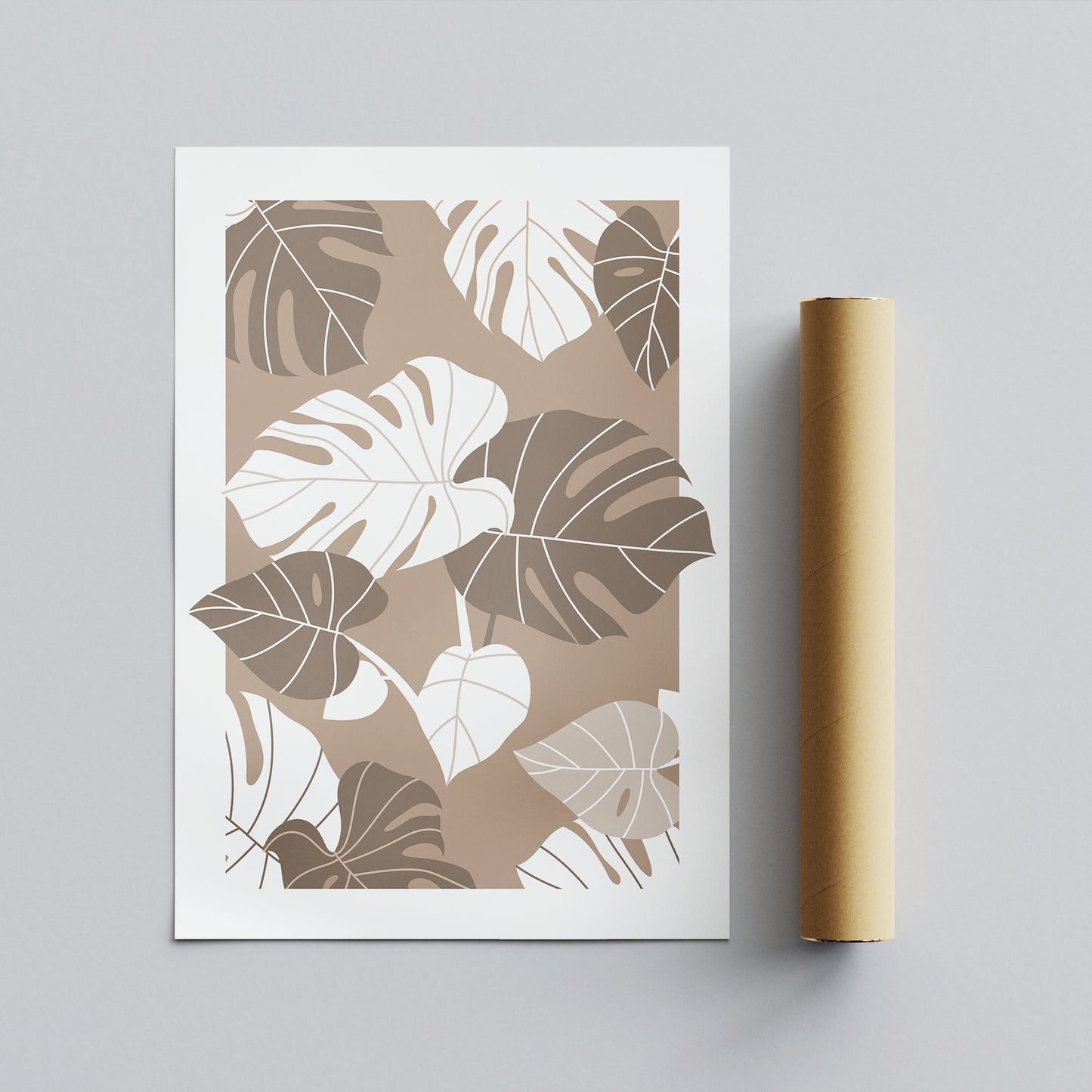 Abstract Beige & White Leaf Poster: Modern Art, Minimal Home Decor, Trendy Wall Art - Aesthetic Print For Bedroom, Entry Way, Living Room
