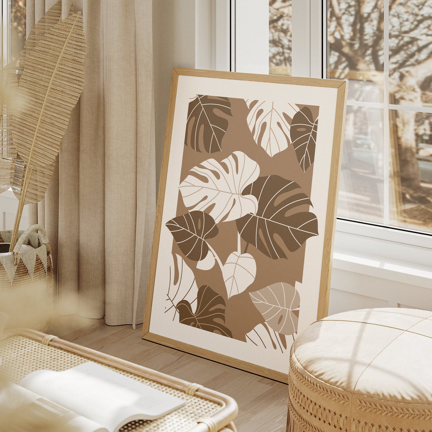 Abstract Beige & White Leaf Poster: Modern Art, Minimal Home Decor, Trendy Wall Art - Aesthetic Print For Bedroom, Entry Way, Living Room