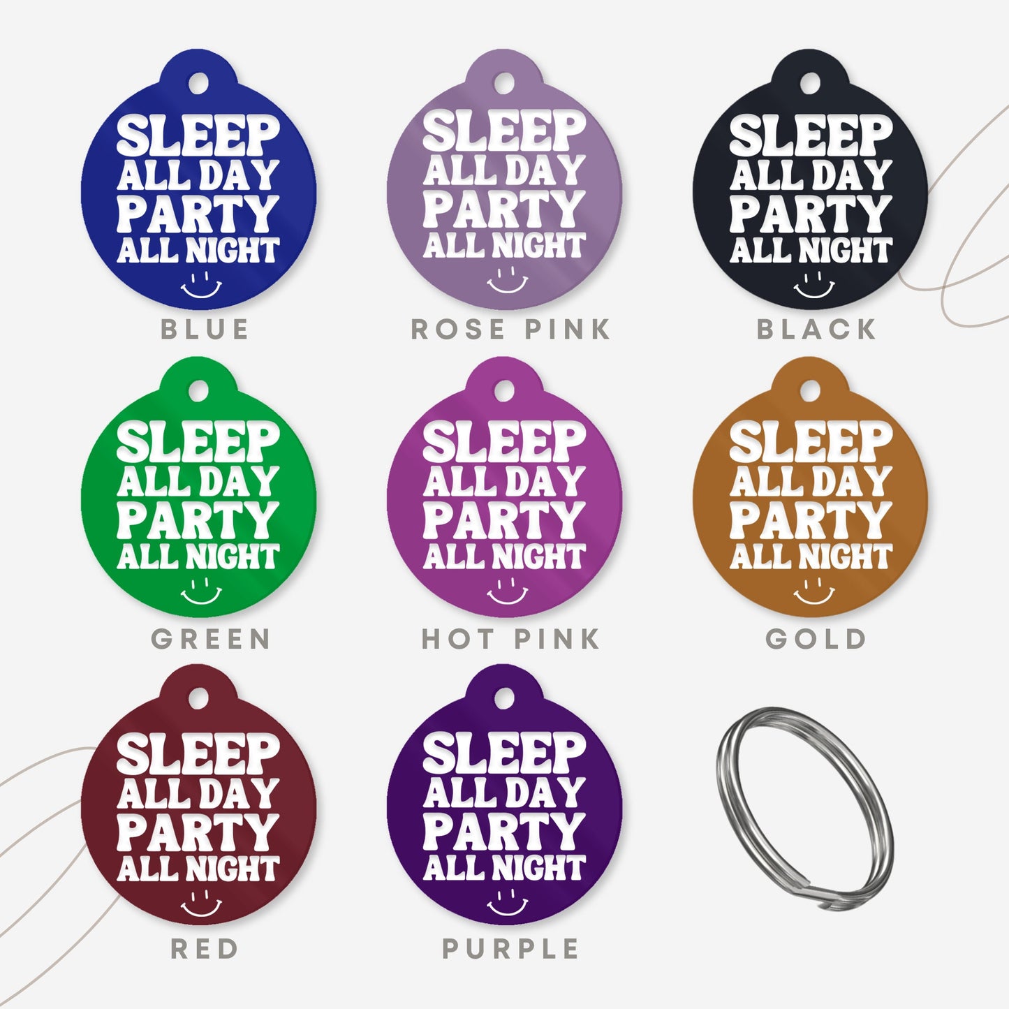 Sleep All Day, Party All Night - Personalised Dog ID Collar Tag: Custom Pet Safety Accessories, Cheeky Unique Gift For Dog, Fun & Playful ID