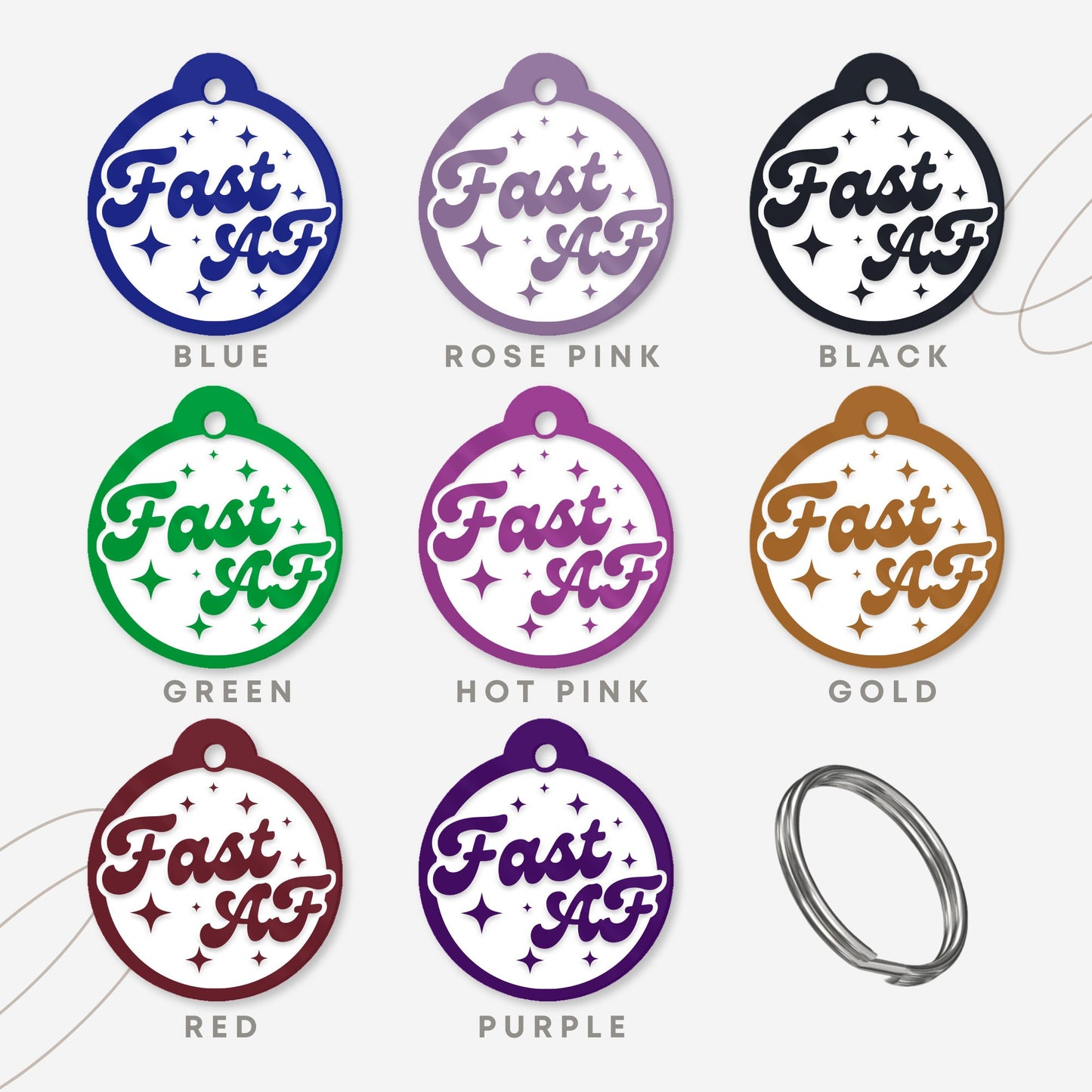 Fast AF, Stars - Personalised Dog ID Collar Tag: Funny Custom Pet Safety Accessories, New Pet Essentials, Cheeky Unique Gift For Dog