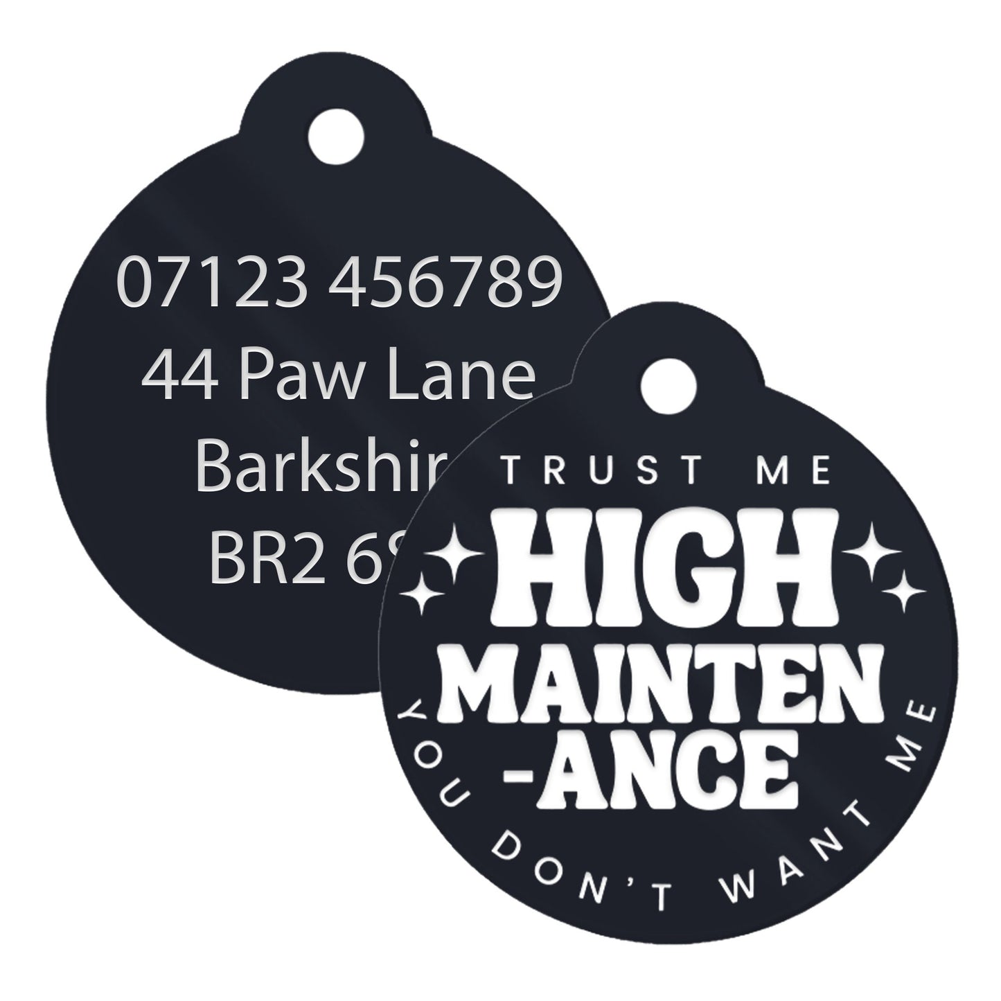 High Maintenance, Stars - Personalised Dog ID Collar Tag: Custom Pet Safety Accessories, Cheeky Unique Gift For Dog, Fun & Playful ID