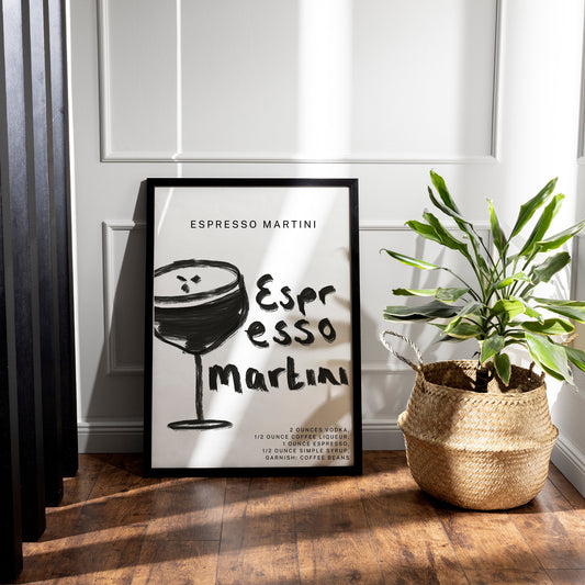 Drawing Cocktail - Espresso Martini Cocktail Poster: Home Bar, Modern Home Decor, Cool Print, Kitchen Decor, Wall Art, Cocktail Lover Gift