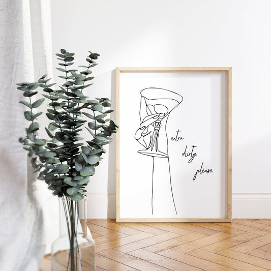 Dirty Martini - Line Drawing Poster: 'Extra Dirty Please' Print, Home Bar Wall Art, Modern Home Decor, Kitchen Decor, Cocktail Lover Gift