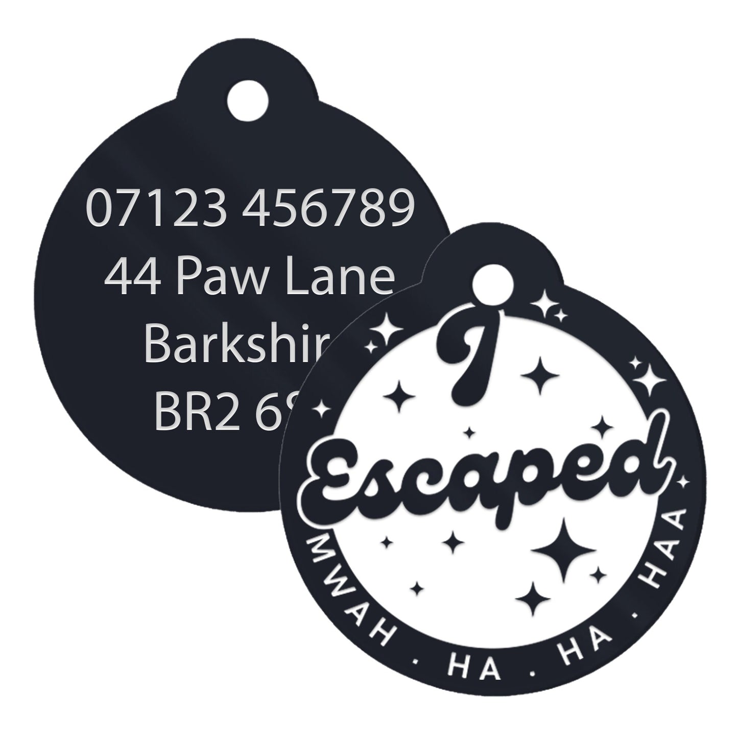 I Escaped, Mwah Ha Haa - Stars , Personalised Dog ID Collar Tag: Funny Custom Pet Accessories, New Pet Essentials,  Hilarious Custom Dog Tag