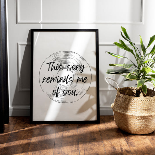 This Song - Vinyl Poster: Cute Music Quote Print - This Song Reminds Me of You - Music Lover Wall Art, Home Decor, Gallery Wall