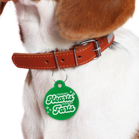 Hearts & Farts - Retro Dog Tag: Personalised Dog ID Collar Tag, Funny Custom Pet Safety Accessories, New Pet Essentials, Gift For Dog
