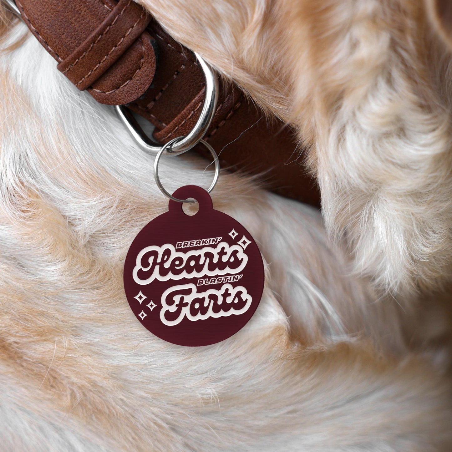 Hearts & Farts - Retro Dog Tag: Personalised Dog ID Collar Tag, Funny Custom Pet Safety Accessories, New Pet Essentials, Gift For Dog