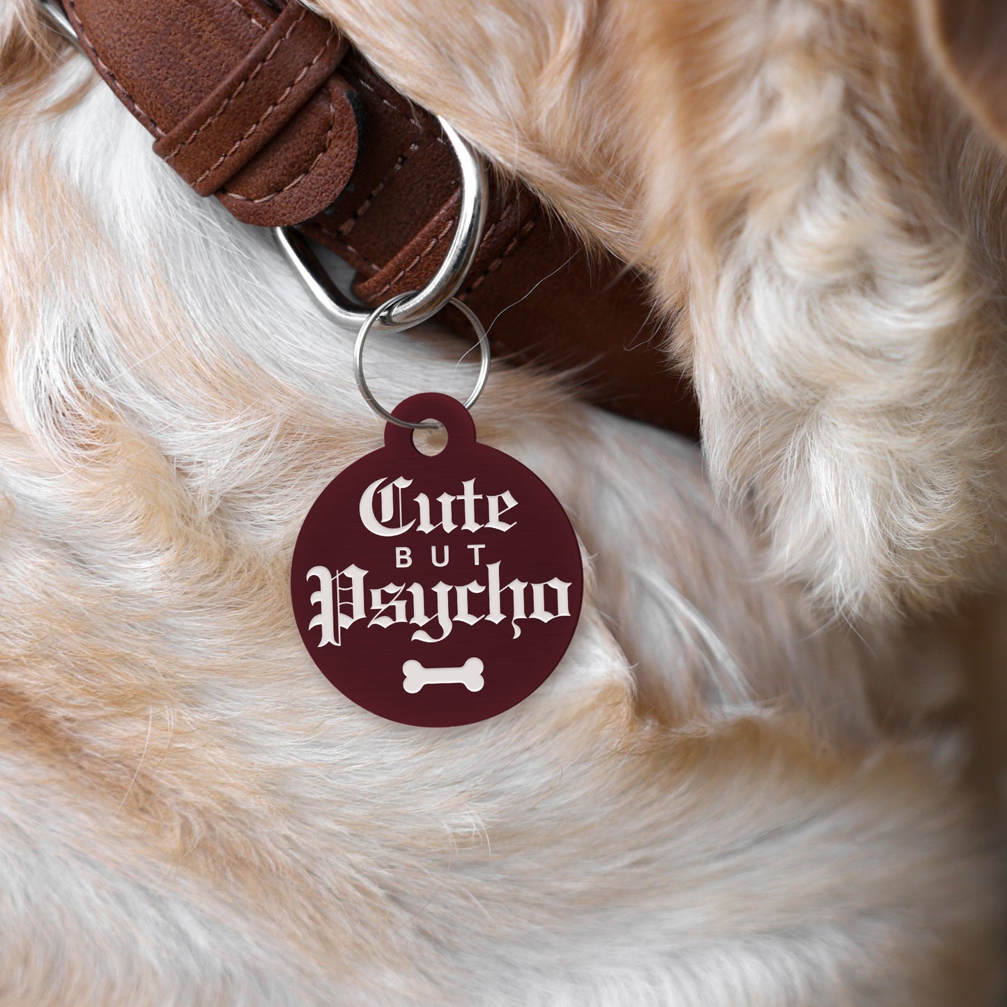 Cute But Psycho - Gothic Dog Tag: Personalised Dog ID Collar Tag, Funny Custom Pet Safety Accessories, New Pet Essentials, Dog Gift