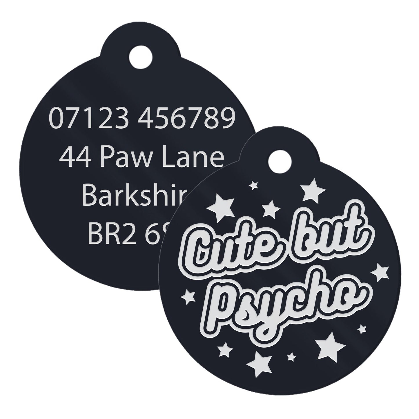 Cute But Psycho - Stars Dog Tag: Personalised Dog ID Collar Tag, Funny Custom Pet Safety Accessories, New Pet Essentials, Dog Gift