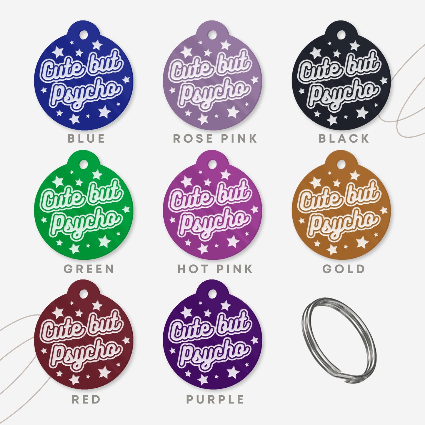 Cute But Psycho - Stars Dog Tag: Personalised Dog ID Collar Tag, Funny Custom Pet Safety Accessories, New Pet Essentials, Dog Gift