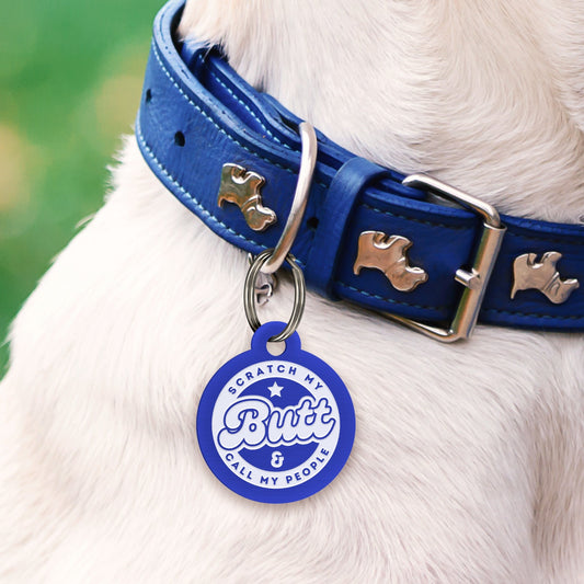 Scratch My Butt - Retro Dog Tag: Personalised Dog ID Collar Tag, Funny Custom Pet Safety Accessories, New Pet Essentials, Dog Gift