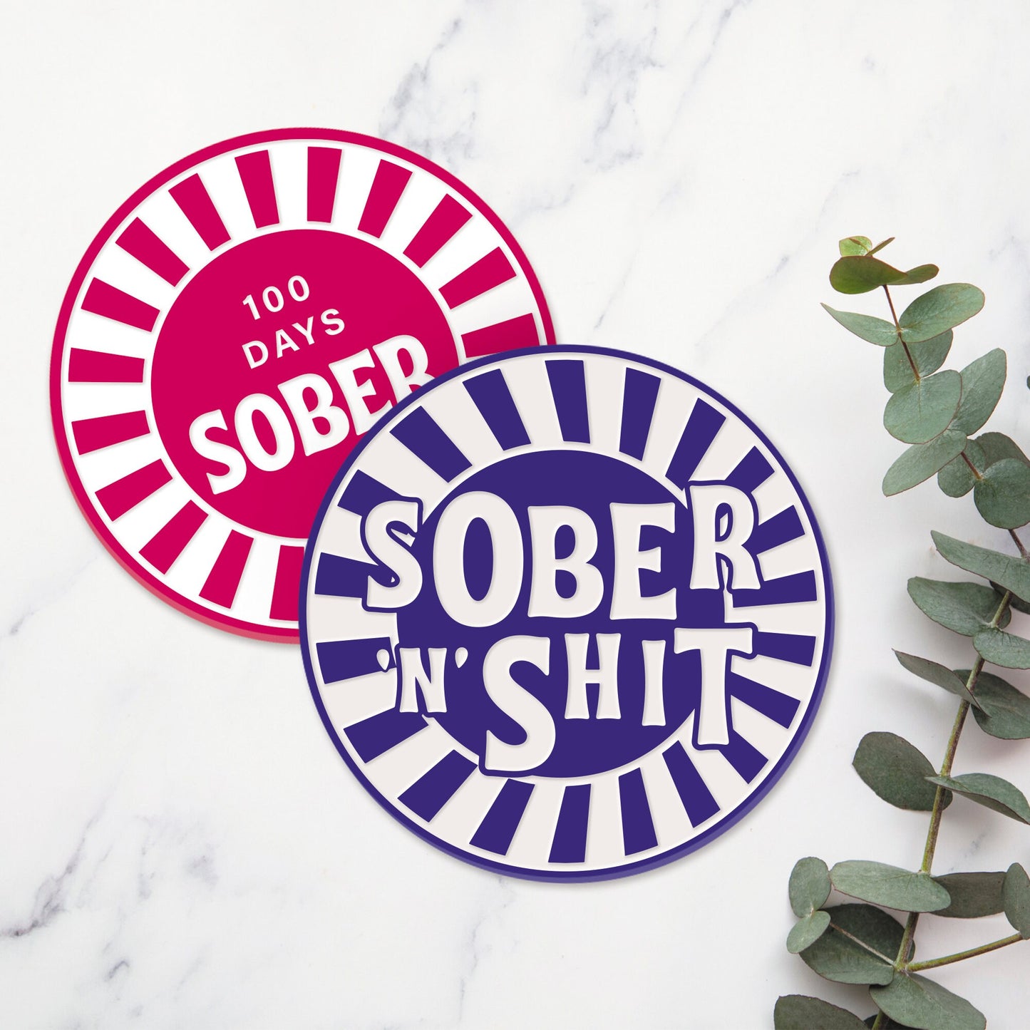 Sober 'n' Shit - Circus Acrylic Sobriety Chip: Customisable Sober Time, Personalised Sobriety Coin, AA Token, Recovery Milestone Gift