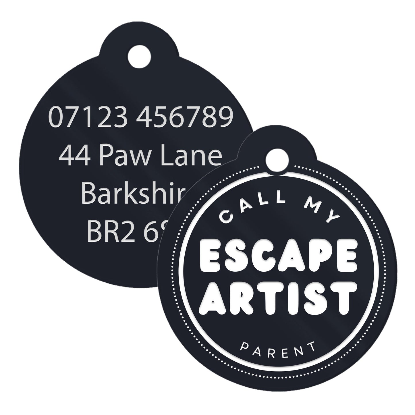 Escape Artist - Dots, Personalised Dog ID Collar Tag: Funny Custom Pet Safety Accessories, New Pet Essentials, Unique Gift For Dog