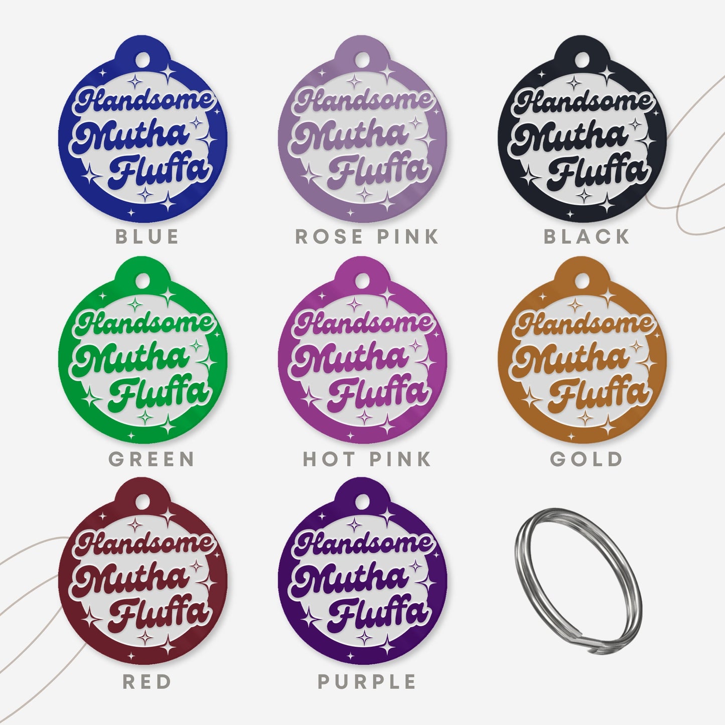 Handsome Mutha Fluffa - Personalised Dog ID Collar Tag: Funny Custom Pet Safety Accessories, New Pet Essentials, Cheeky Unique Gift For Dog