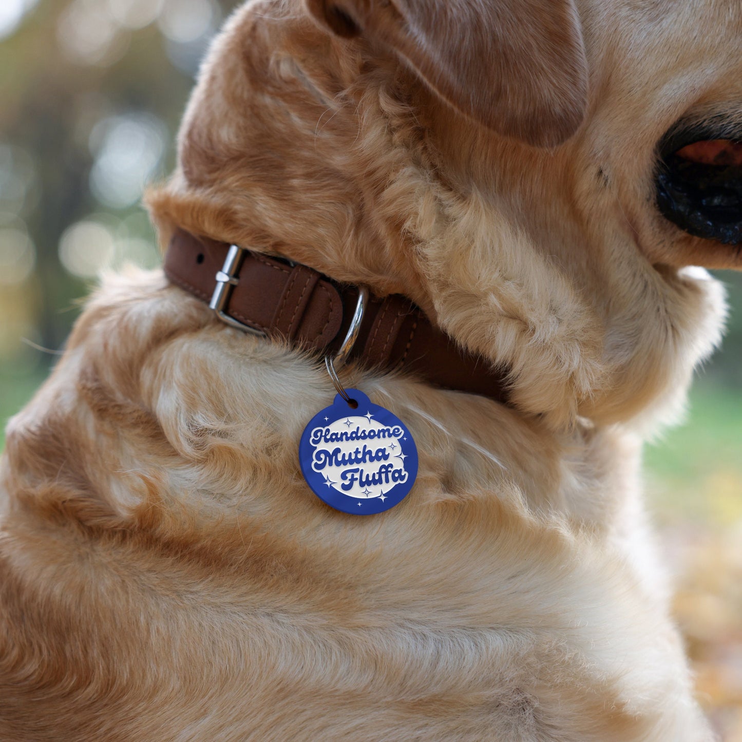 Handsome Mutha Fluffa - Personalised Dog ID Collar Tag: Funny Custom Pet Safety Accessories, New Pet Essentials, Cheeky Unique Gift For Dog