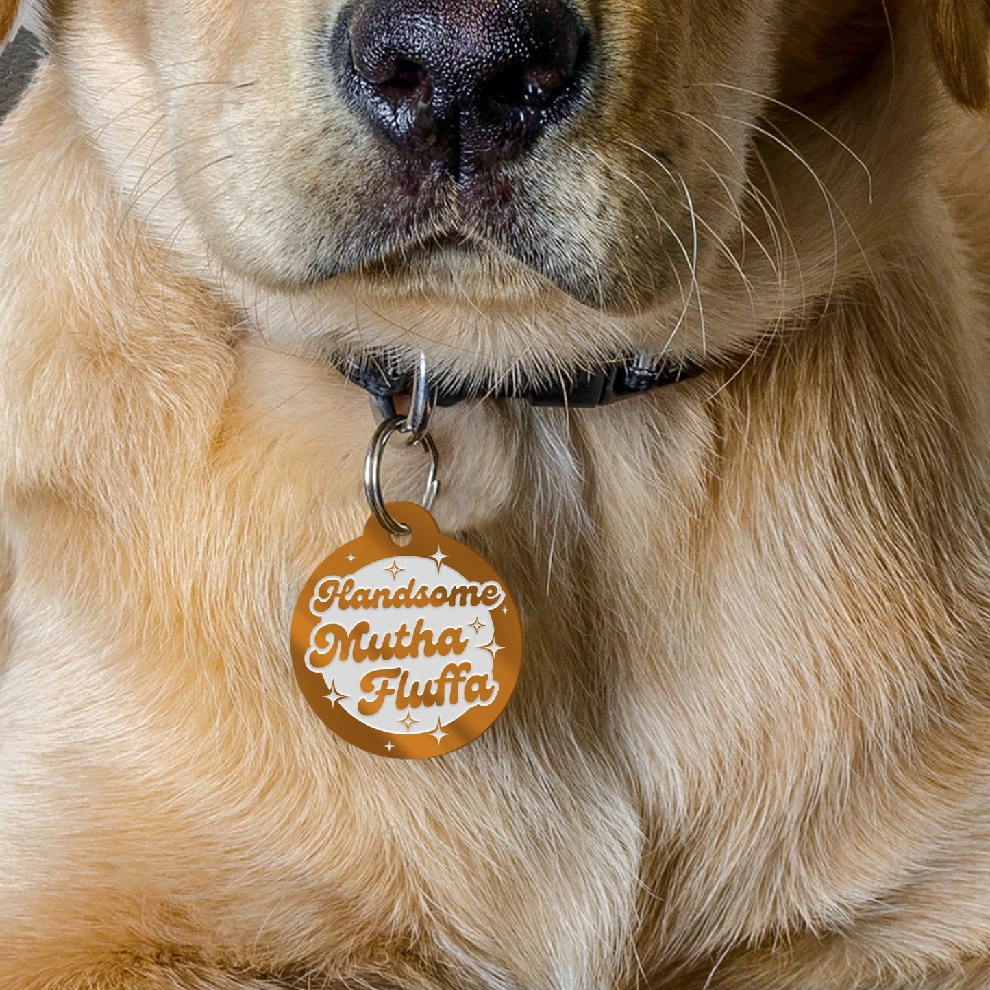Handsome Mutha Fluffa - Personalised Dog ID Collar Tag: Funny Custom Pet Safety Accessories, New Pet Essentials, Cheeky Unique Gift For Dog