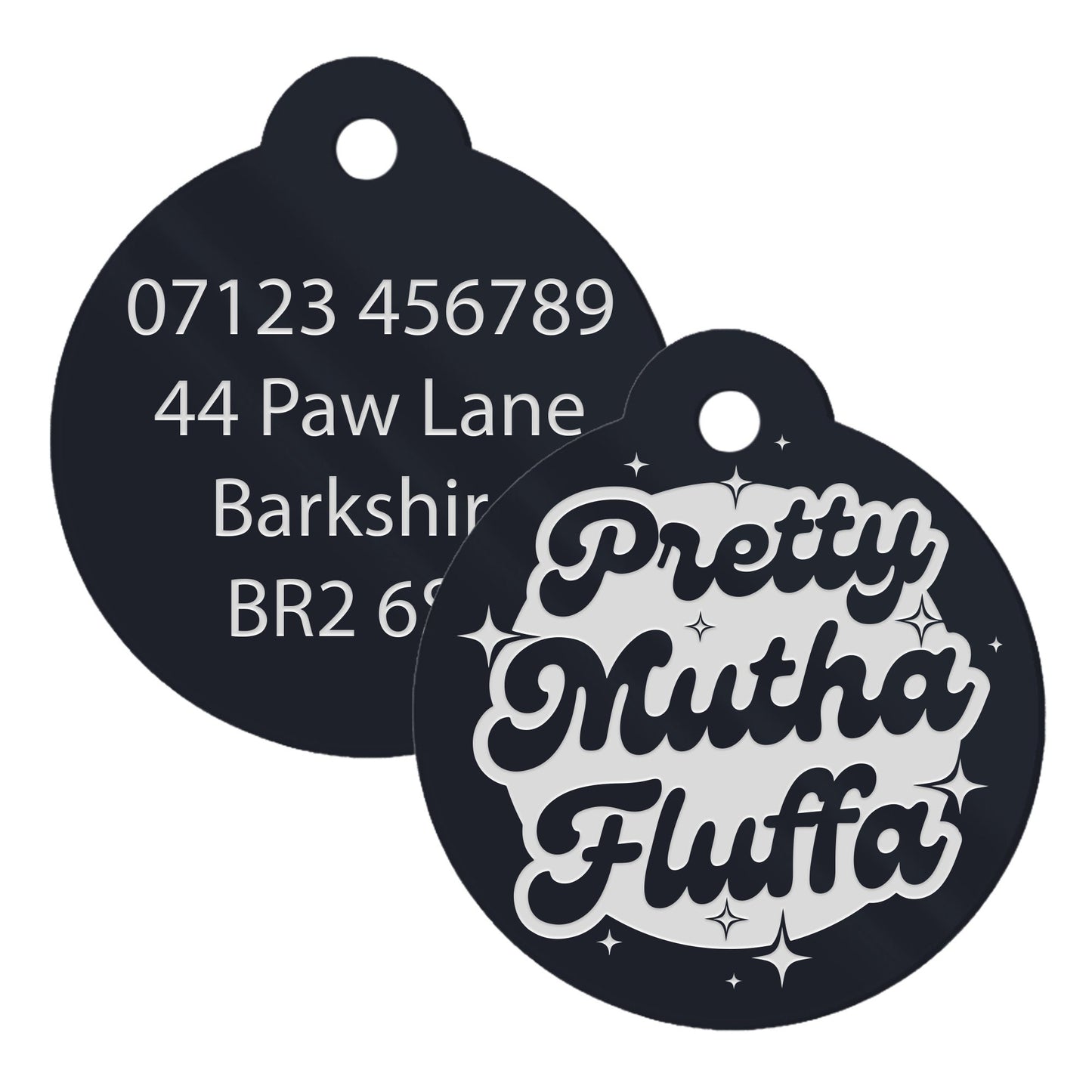 Pretty Mutha Fluffa - Personalised Dog ID Collar Tag: Funny Custom Pet Safety Accessories, New Pet Essentials, Cheeky Unique Gift For Dog