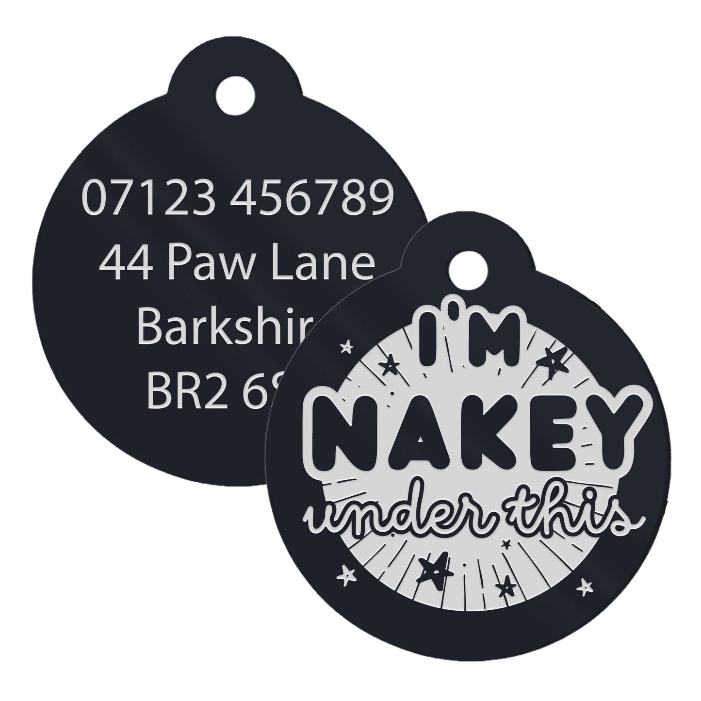 Nakey Under This - Personalised Dog ID Collar Tag: Funny Custom Pet Safety Accessories, New Pet Essentials, Cheeky Unique Gift For Dog