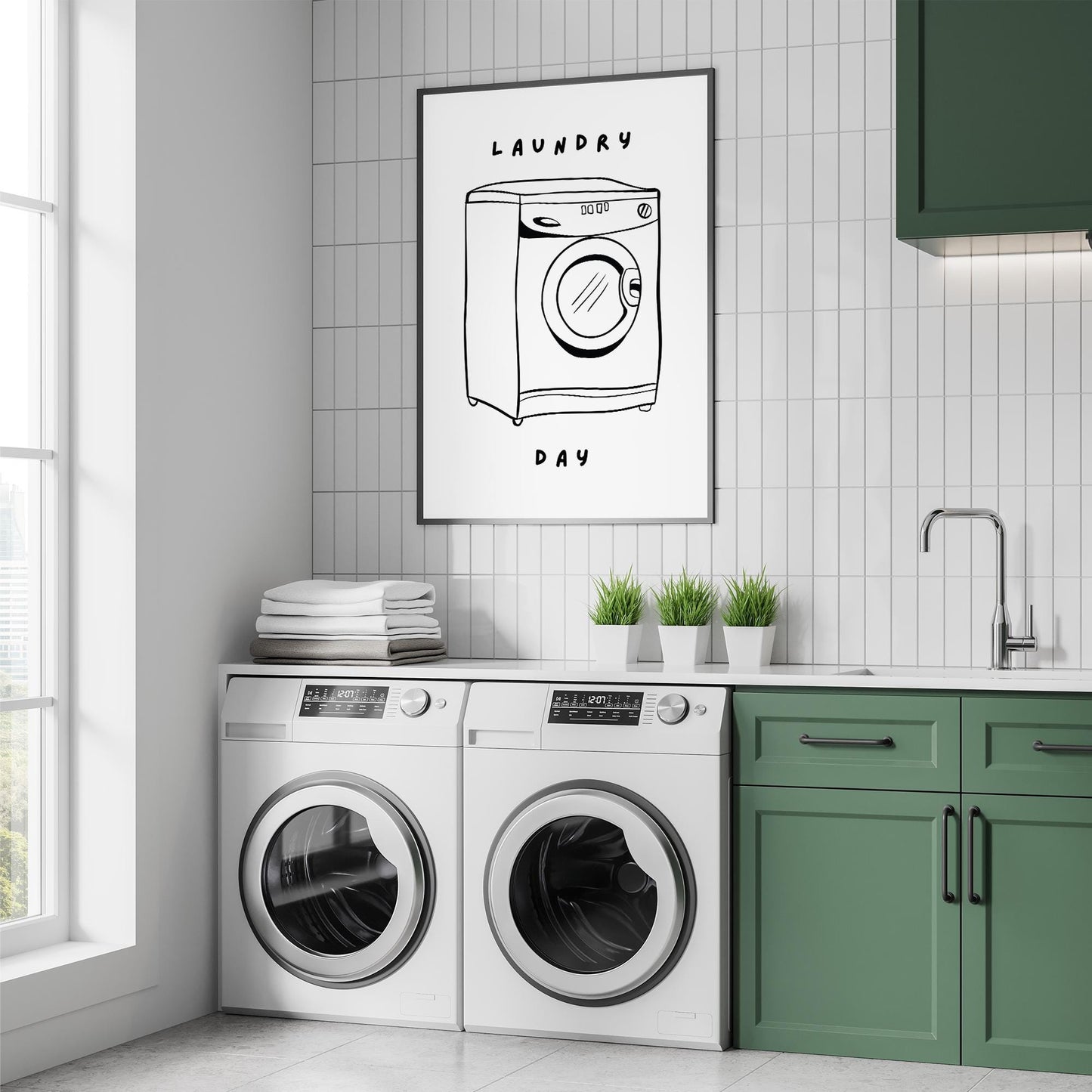 Laundry Day - Washing Machine Poster: Trendy Art, Unique Home Decor, Cool Laundry Room Print, Funny Quote Poster, Utility Room Art