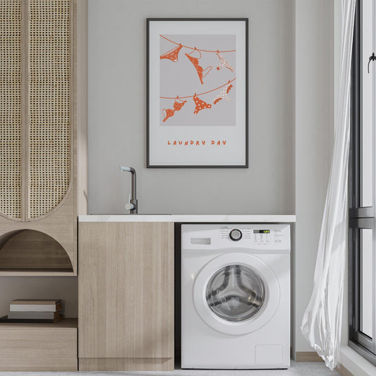 Laundry Day - Orange Poster: Trendy Art, Unique Home Decor, Cool Laundry Room Print, Laundry Quote Poster, Utility Room Art