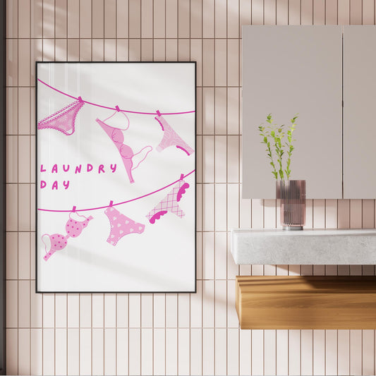 Laundry Day - Pink Poster: Trendy Art, Unique Home Decor, Cool Laundry Room Print, Laundry Quote Poster, Utility Room Art