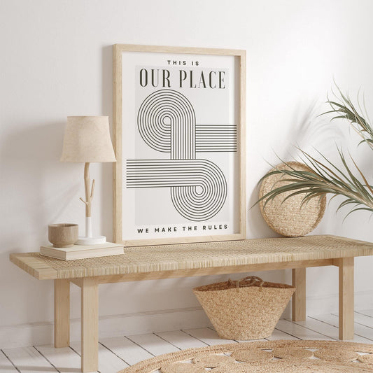 Our Place - Line Art Poster: Cute Song-Inspired Gloss Print, Quote Poster, Home Decor, Vintage Car, Unique Gift Idea For Music Lover