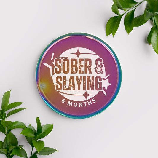 Sober & Slaying - 03 Sobriety Coin: Custom Sobriety Token, Personalised Milestone, Sobriety Keepsake Gift, AA Chip, Addiction Recovery Token