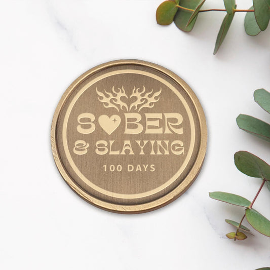 Sober & Slaying - 04 Sobriety Coin: Custom Sobriety Token, Personalised Milestone, Sobriety Keepsake Gift, AA Chip, Addiction Recovery Token