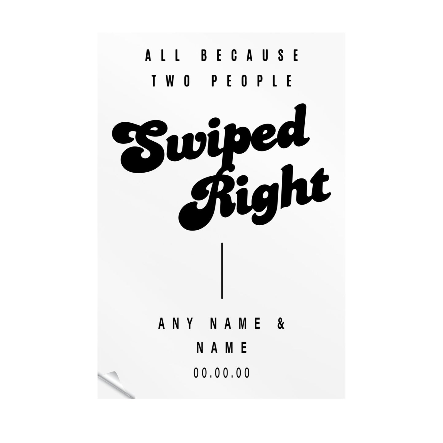 Swiped Right - Retro Mirror Sticker: Custom Decor, Personalised Vinyl Decal For DIY Engagement, Wedding, or Anniversary Party Sign