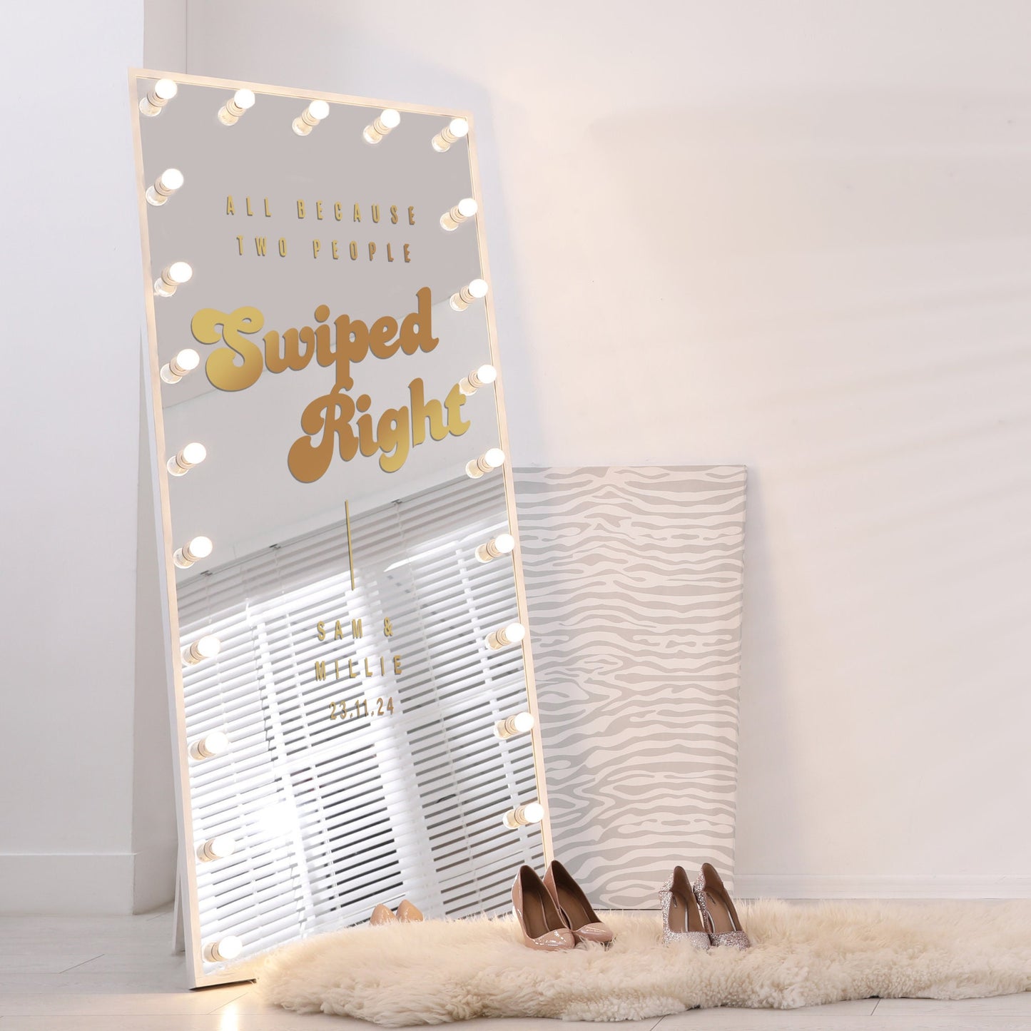 Swiped Right - Retro Mirror Sticker: Custom Decor, Personalised Vinyl Decal For DIY Engagement, Wedding, or Anniversary Party Sign