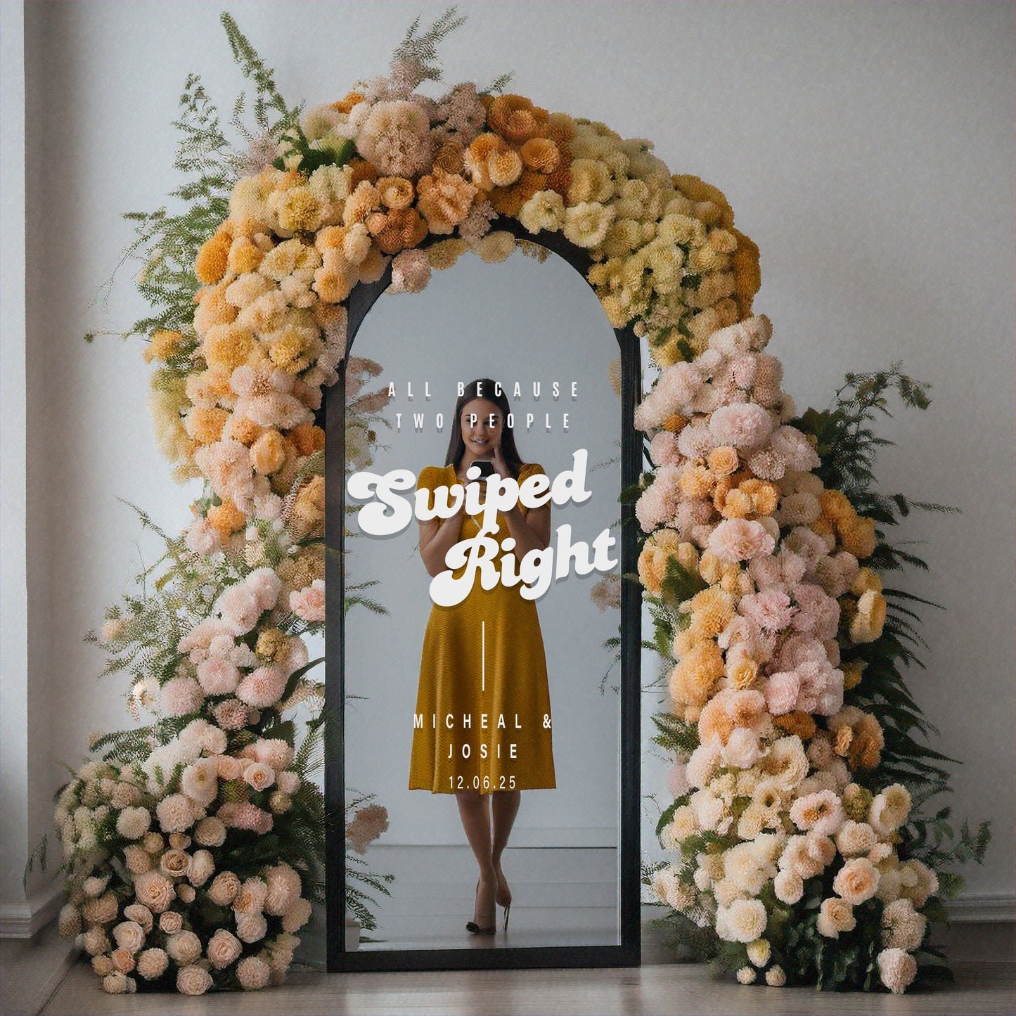 Swiped Right - Retro Mirror Sticker: Custom Decor, Personalised Vinyl Decal For DIY Engagement, Wedding, or Anniversary Party Sign