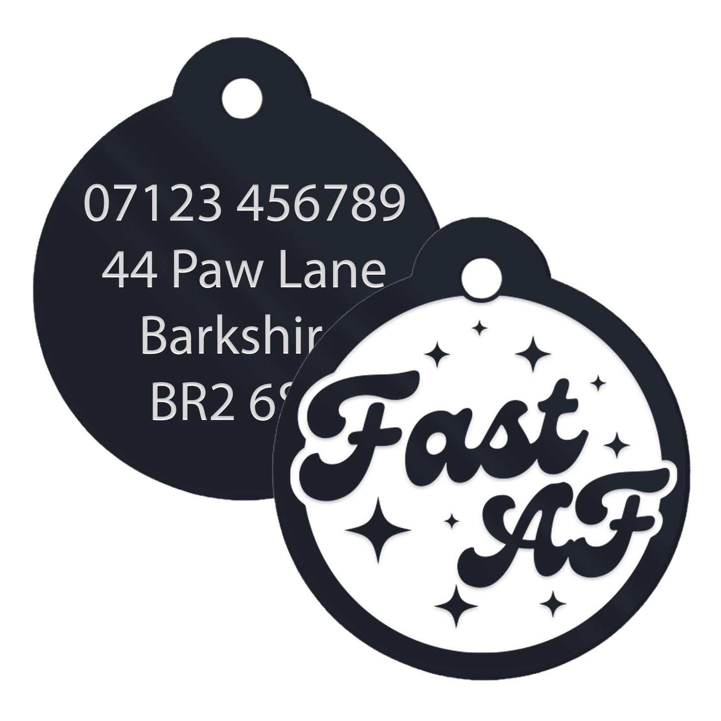 Fast AF, Stars - Personalised Dog ID Collar Tag: Funny Custom Pet Safety Accessories, New Pet Essentials, Cheeky Unique Gift For Dog