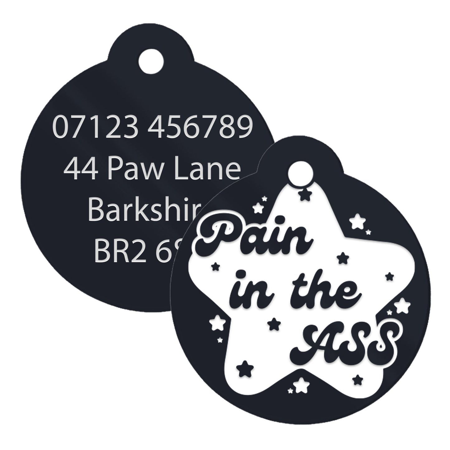 Pain In The Ass - Stars Personalised Dog ID Collar Tag: Custom Pet Safety Accessories, Cheeky Unique Gift For Dog, Hilariously Unique Pet ID